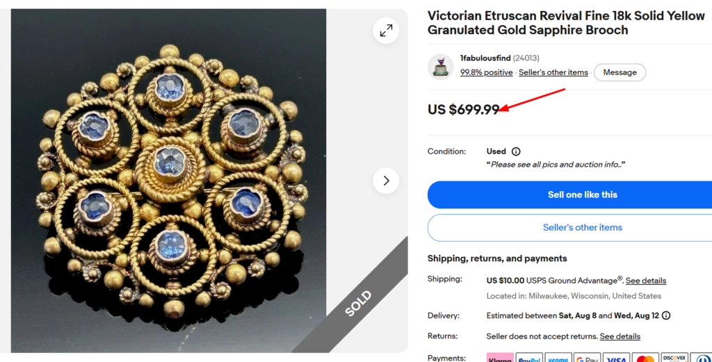 Etruscan Revival Fine 18K Granulated Brooch