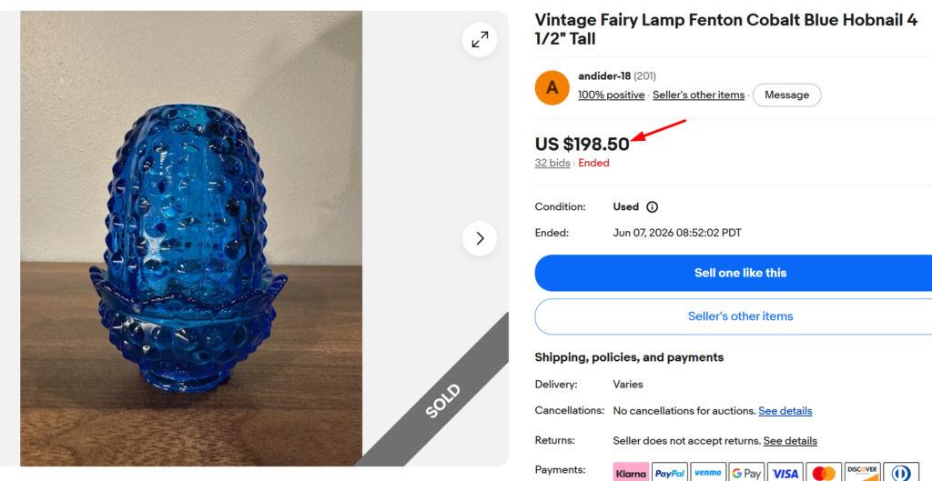 Fenton Hobnail Cobalt Blue Fairy Lamp