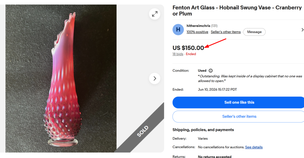 Fenton Hobnail Cranberry Opalescent Vase