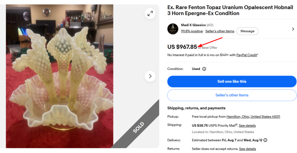 Fenton Hobnail Topaz Opalescent Epergne