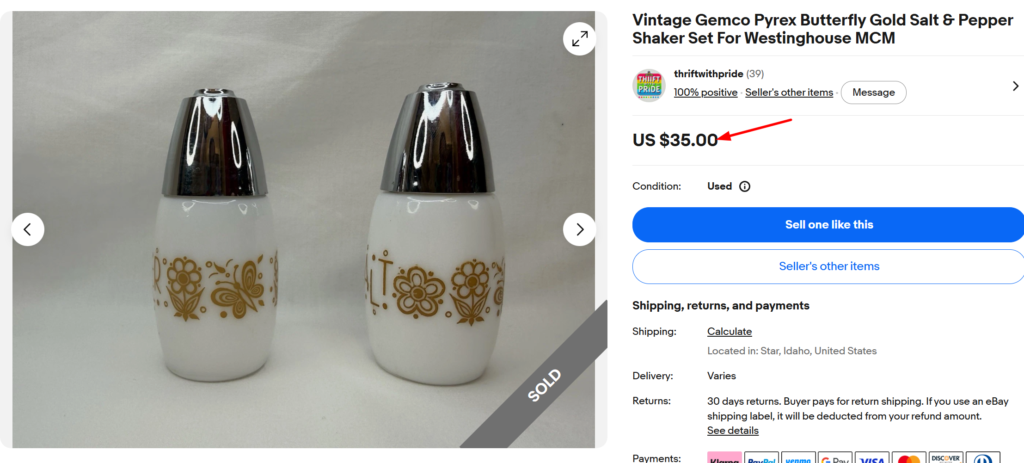 Gemco Pyrex Butterfly Gold Shakers