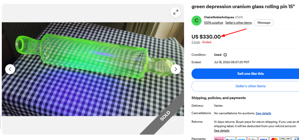 Green Depression Glass Rolling Pin
