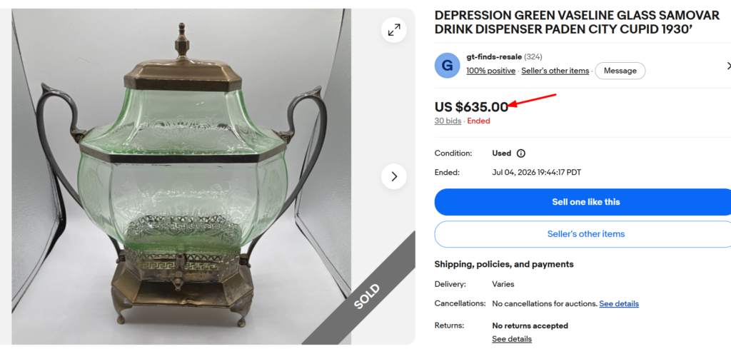 Green Depression Glass Samovar