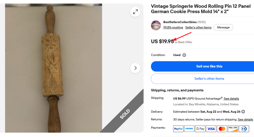 Hand Carved Springerle Wood Rolling Pin Mold