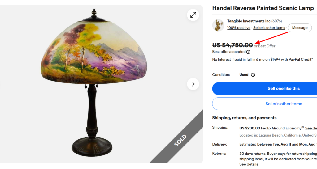 Handel Reverse-Painted Scenic Lamp