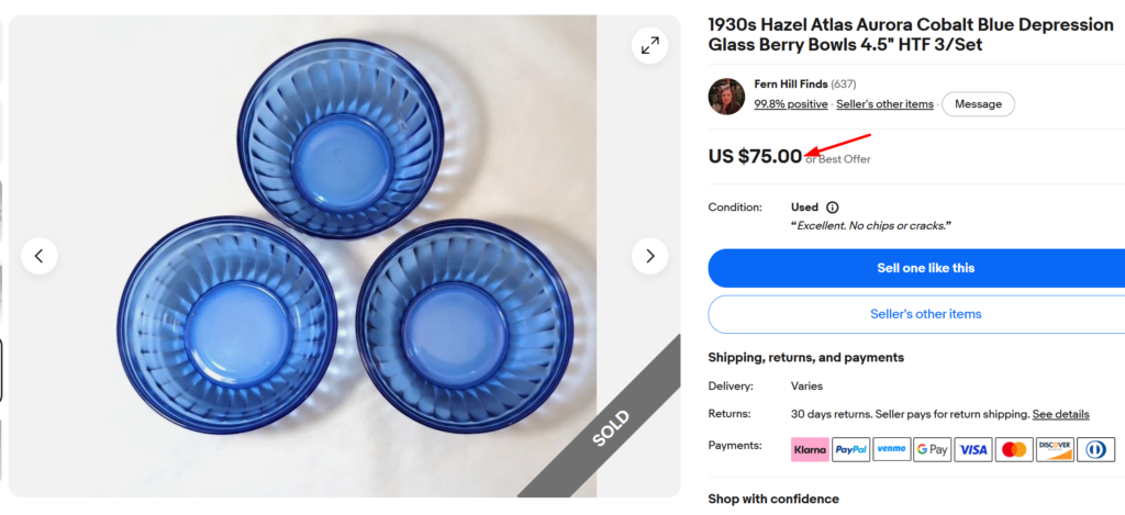 Hazel Atlas Aurora Cobalt Blue Berry Bowls