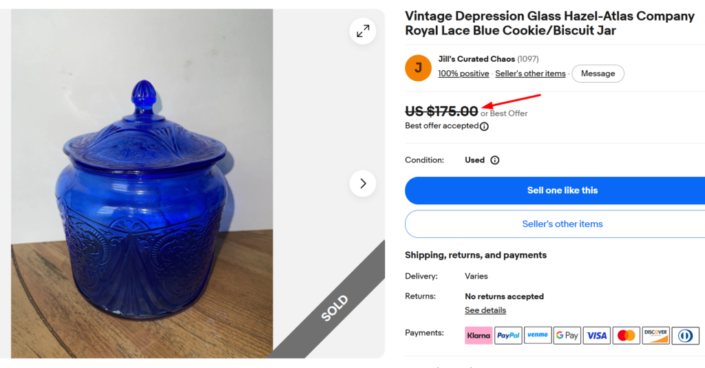 Hazel-Atlas Royal Lace Cobalt Blue Cookie Jar