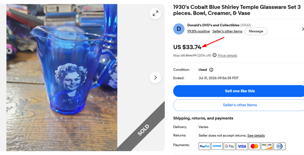 Hazel Atlas Shirley Temple Cobalt Blue Set