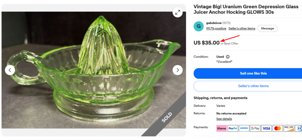 Hocking Green Reamer Juicer