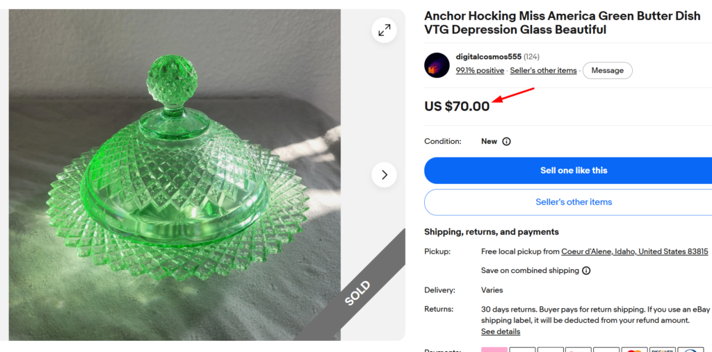 Hocking Miss America Green Butter Dish