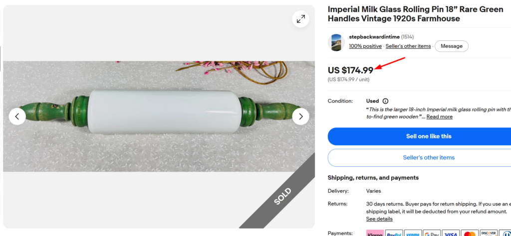 Imperial Milk Glass Rolling Pin