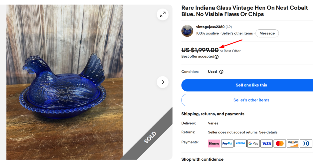 Indiana Glass Cobalt Blue Hen on Nest