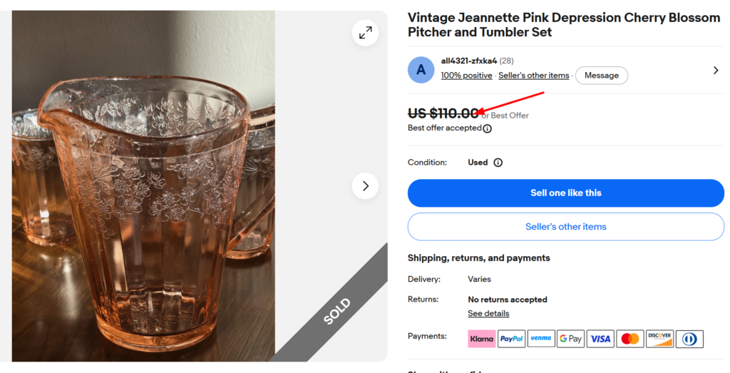 Jeannette Cherry Blossom Pitcher and Tumblers