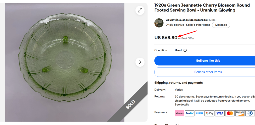 Jeannette Green Cherry Blossom Serving Bowl