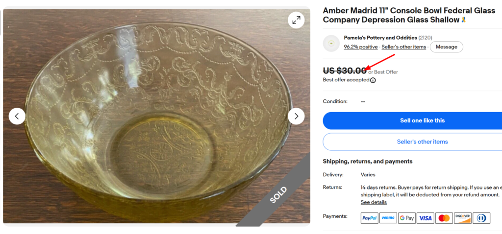 Madrid Amber Console Bowl Federal
