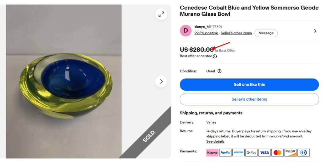 Murano Sommerso Cobalt Blue