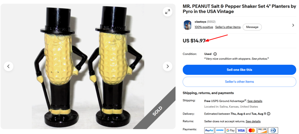 Planters Mr. Peanut Pyro Plastic Shakers