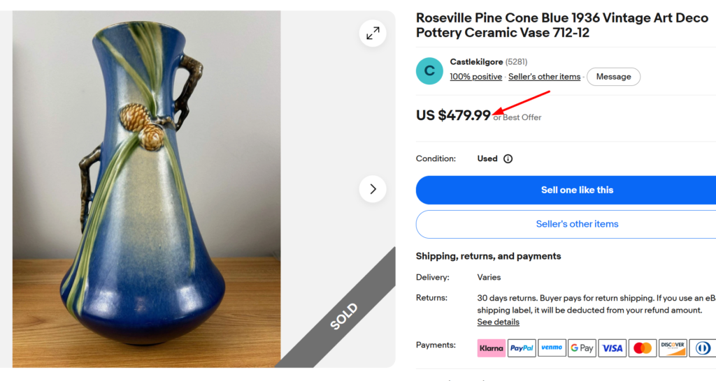 Roseville Blue Pine Cone Vase