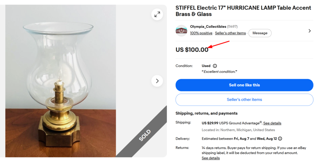 Stiffel Brass Hurricane Lamp