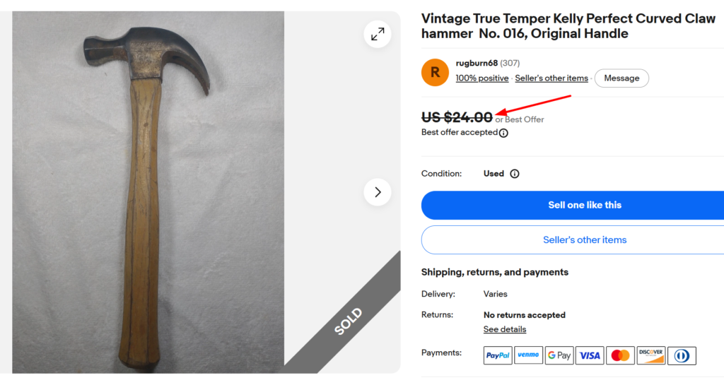 True Temper Kelly Perfect No. 016 Claw Hammer