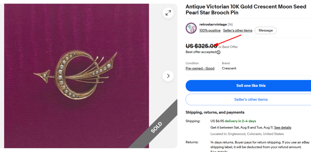 Victorian Crescent Moon Brooch