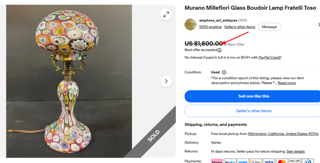 Vintage Murano Glass Table Lamp
