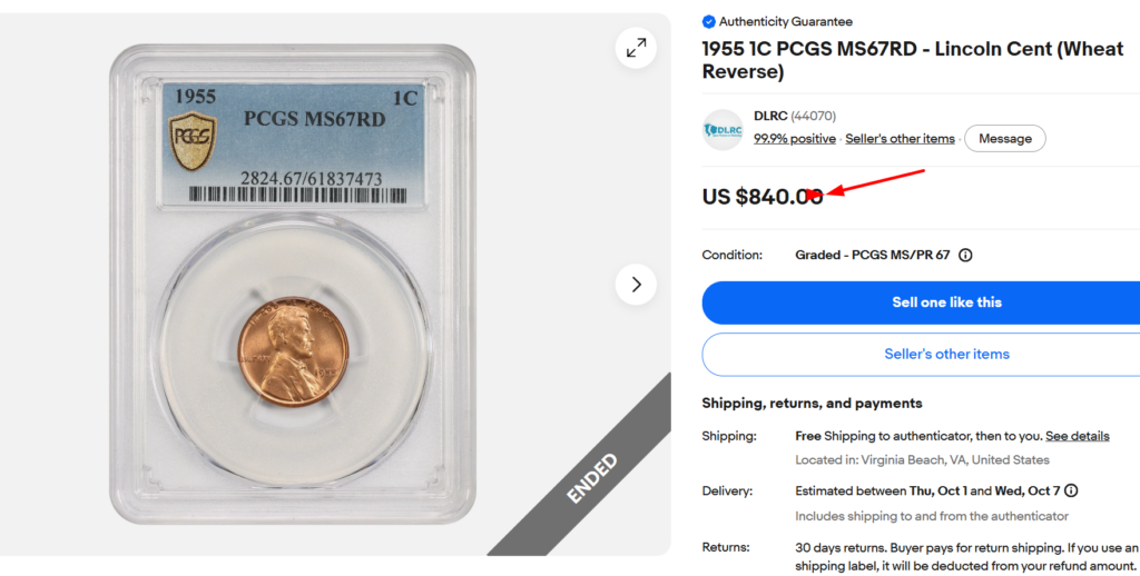1955 No Mint Mark Penny in Gem Red