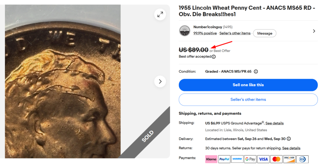 1955 Penny Die Break