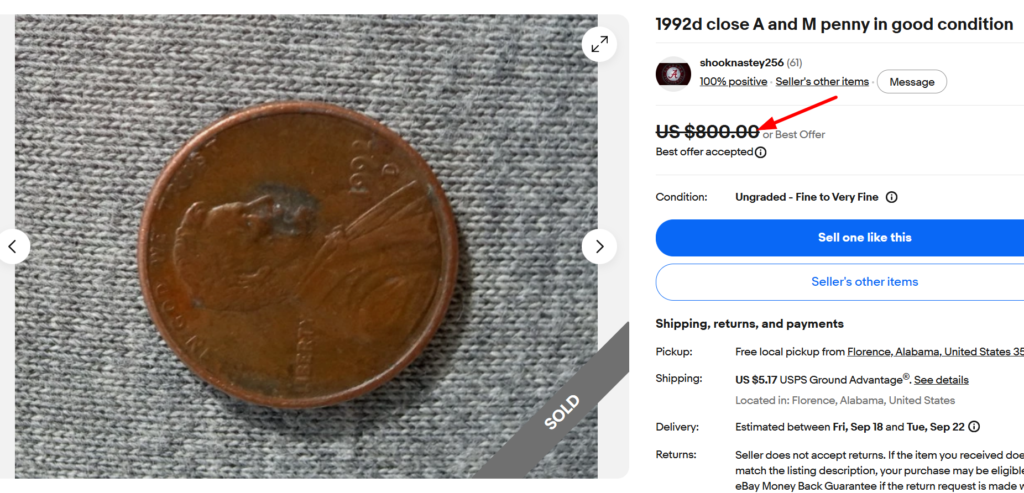 1992-D Close AM Penny