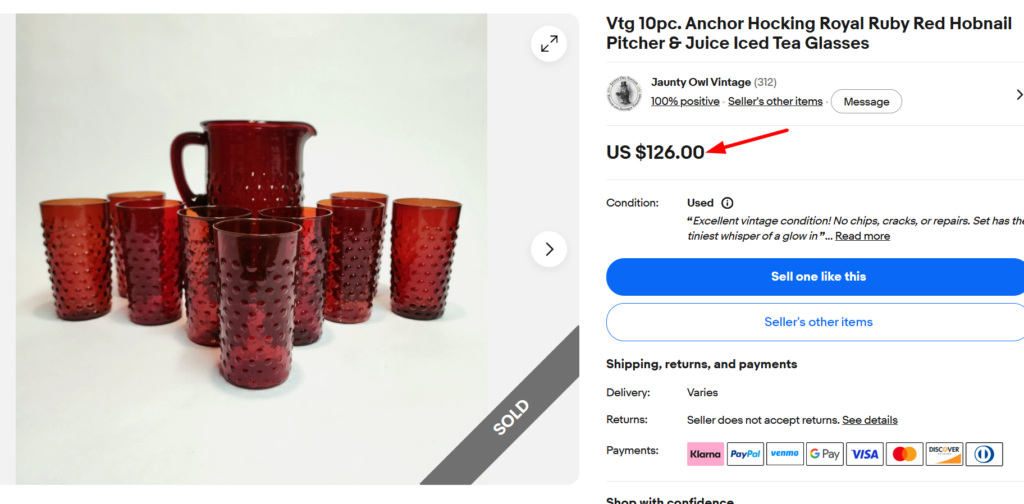 Anchor Hocking Royal Ruby Hobnail Pitcher Set