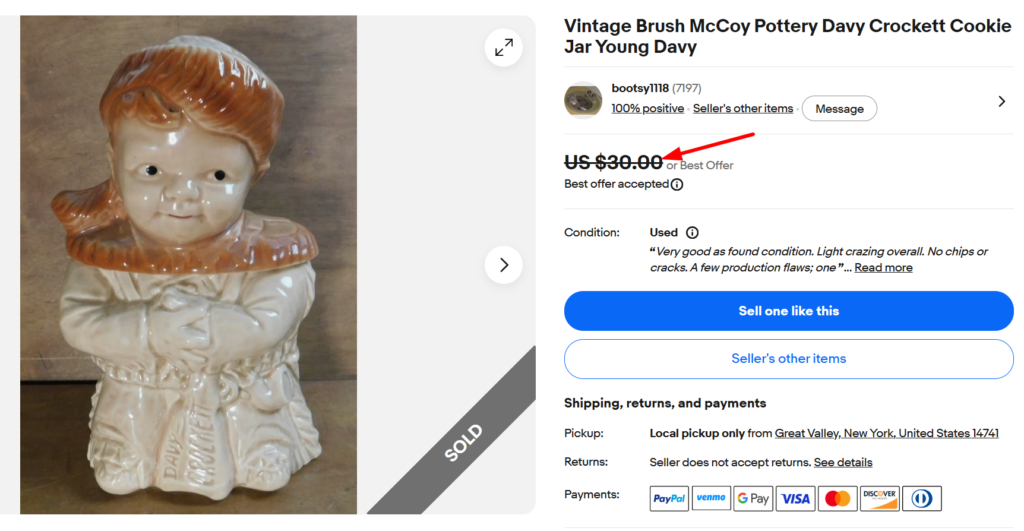 Brush Pottery Davy Crockett Cookie Jar