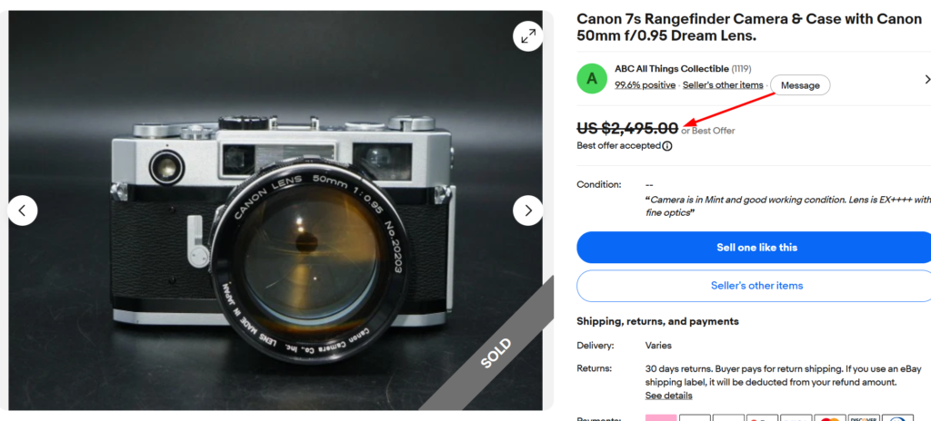Canon 7 with 50mm f0.95 Lens