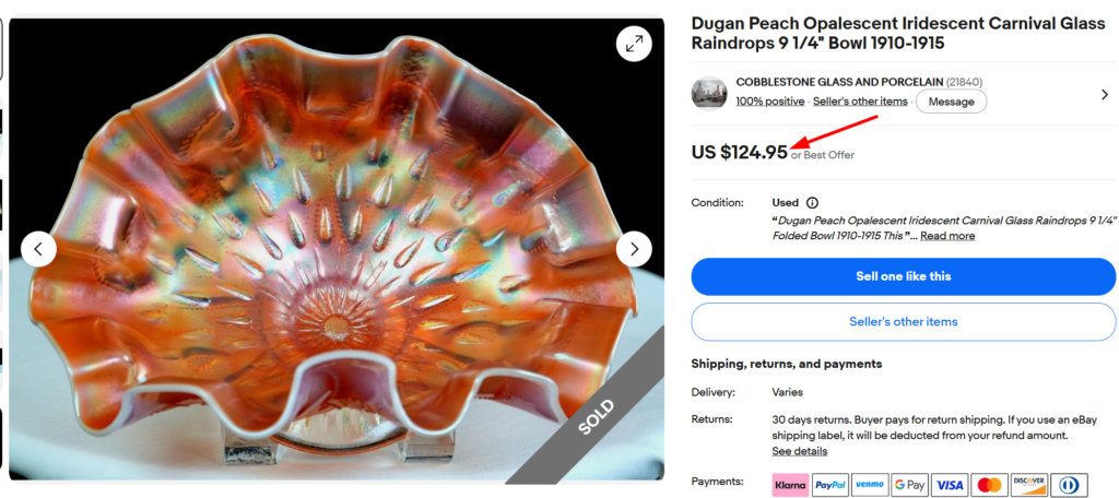 Dugan Peach Opalescent carnival glass