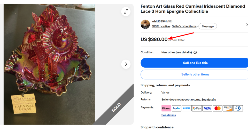 Fenton Art Glass Red Epergne