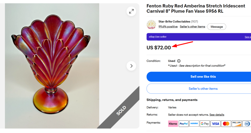 Fenton Red Amberina Carnival Glass