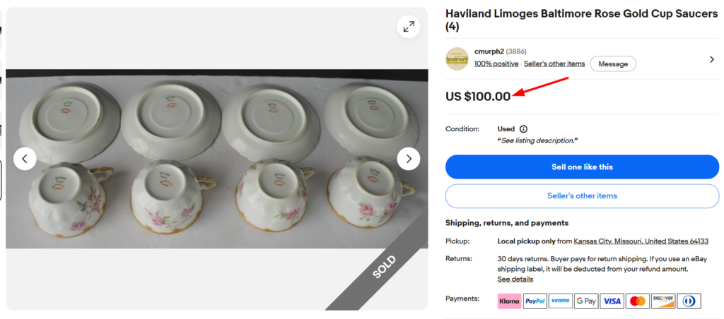 Haviland Limoges Hand-Painted Rose Cups