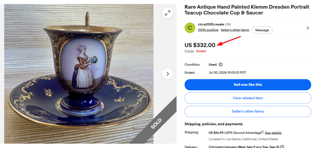 Klemm Dresden Portrait Tea Cup & Saucer