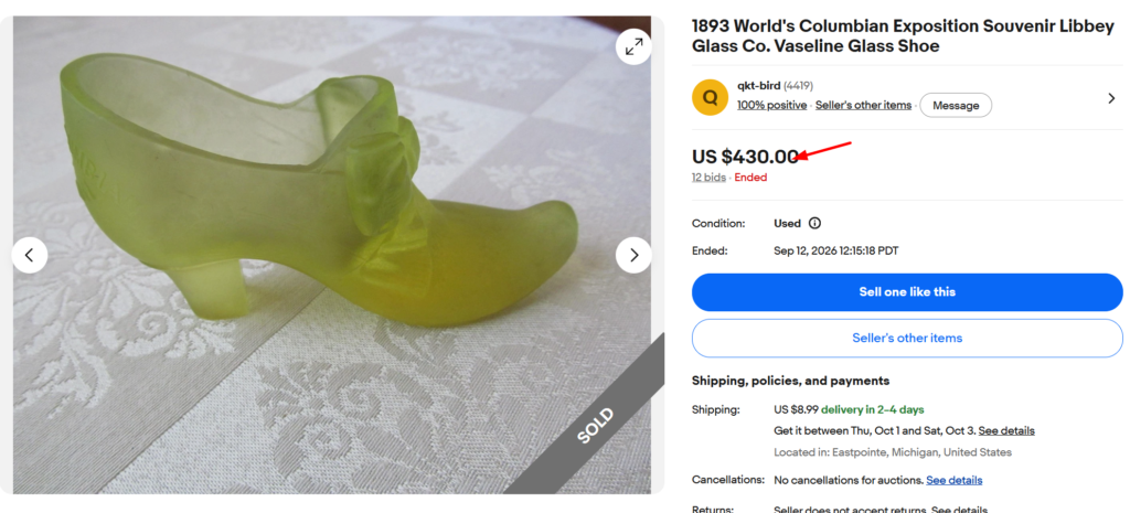 Libbey 1893 Worlds Columbian Exposition Souvenir Glass Shoe