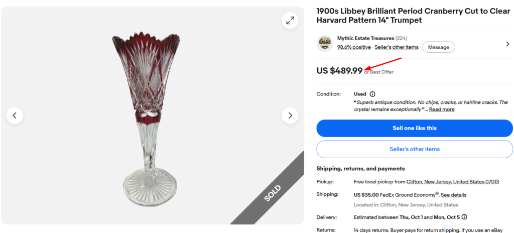 Libbey Harvard Pattern Trumpet Vase