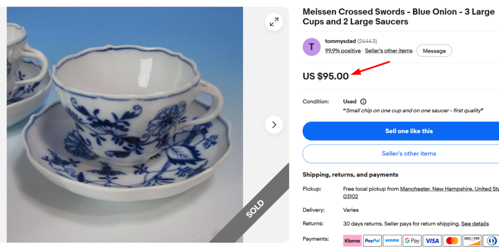Meissen Blue Onion Cups & Saucers