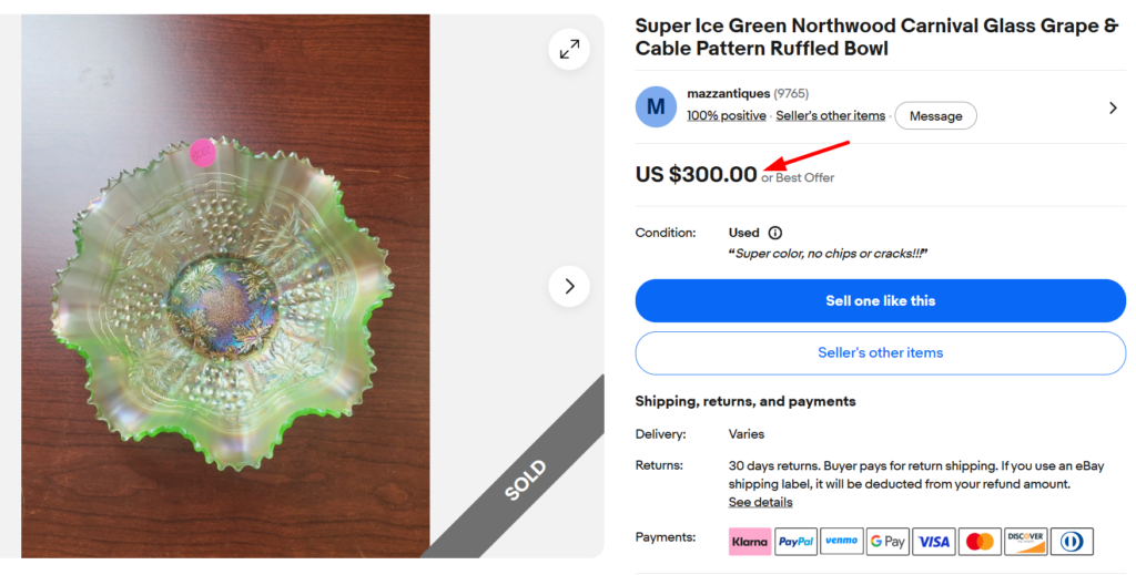 Northwood Ice Green Ruffled Bowl