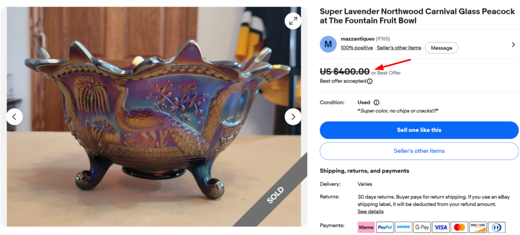 Northwood Lavender Carnival Glass Bowl