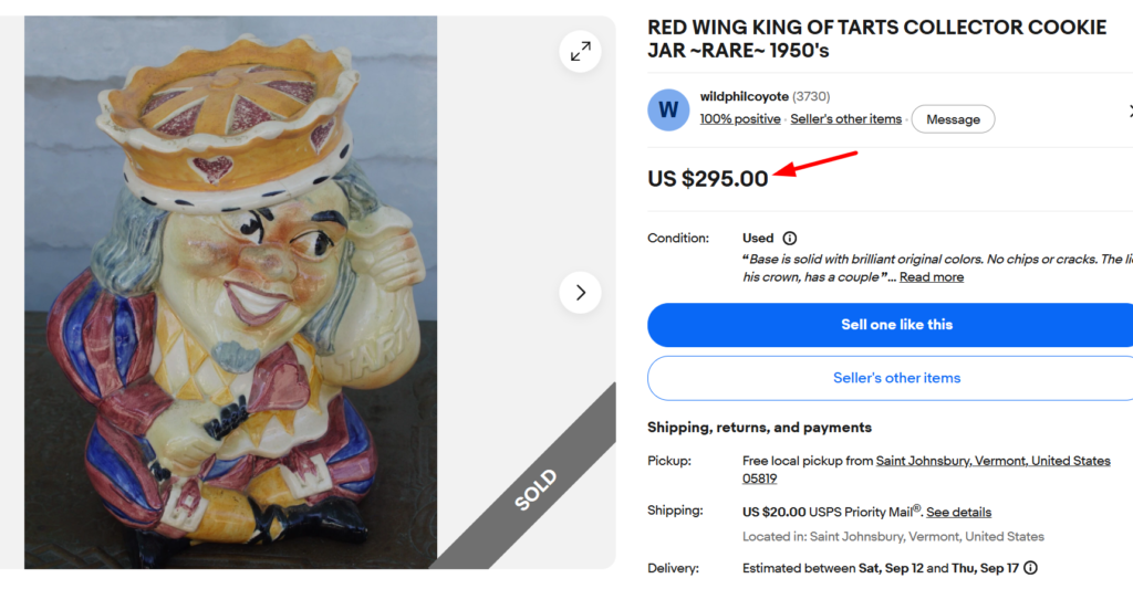 Red Wing King of Tars Cookie Jar