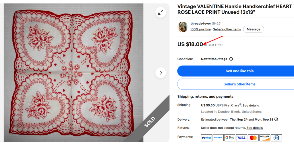 Vintage Printed Valentine Handkerchiefs