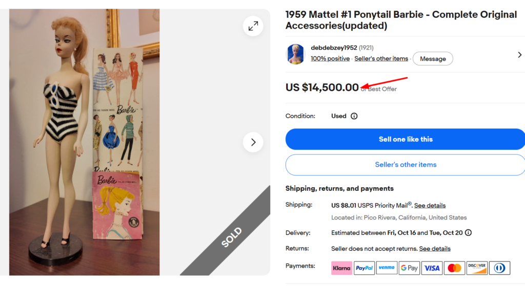 1959 Mattel 1st Ponytail Barbie