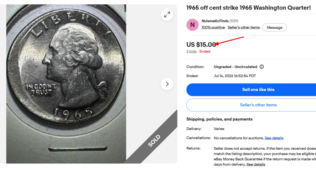 1965 Quarter Off Center Error
