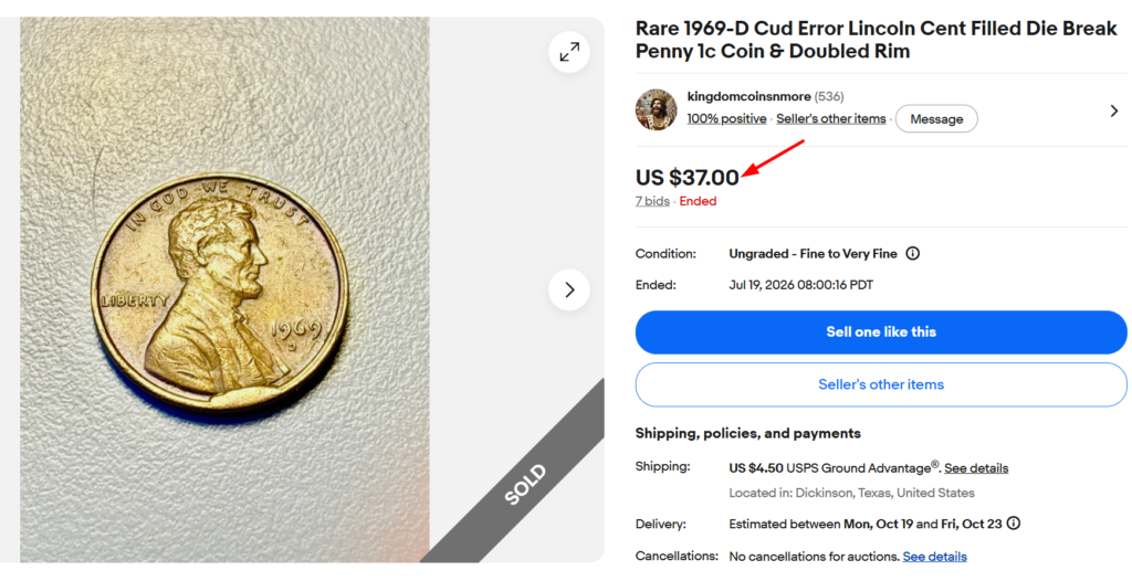 1969 Penny Die Cud Error