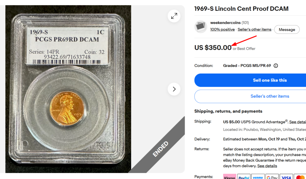 1969 S Proof Penny