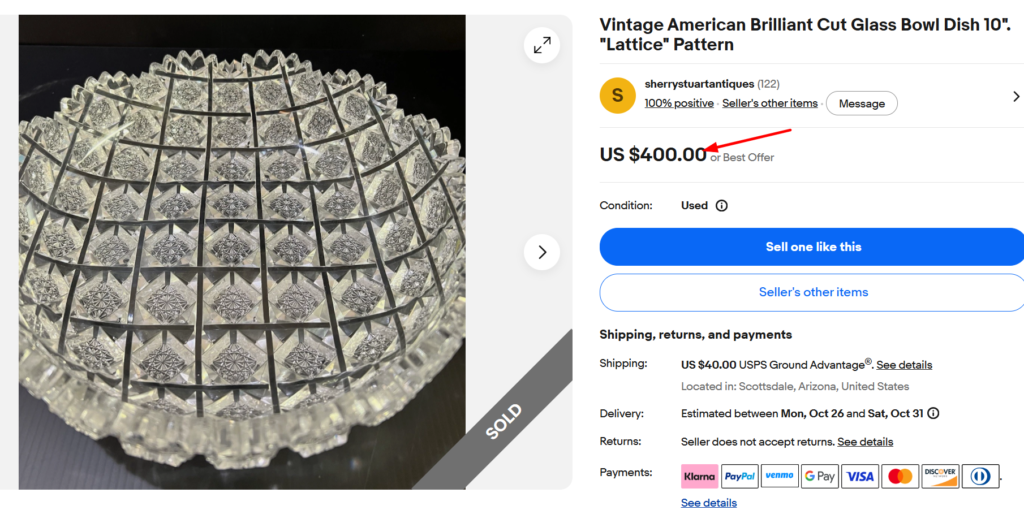 American Brilliant Period Lattice Cut Glass Bowl