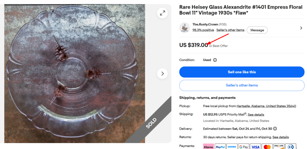 Heisey Glass Alexandrite Empress Floral Bowl
